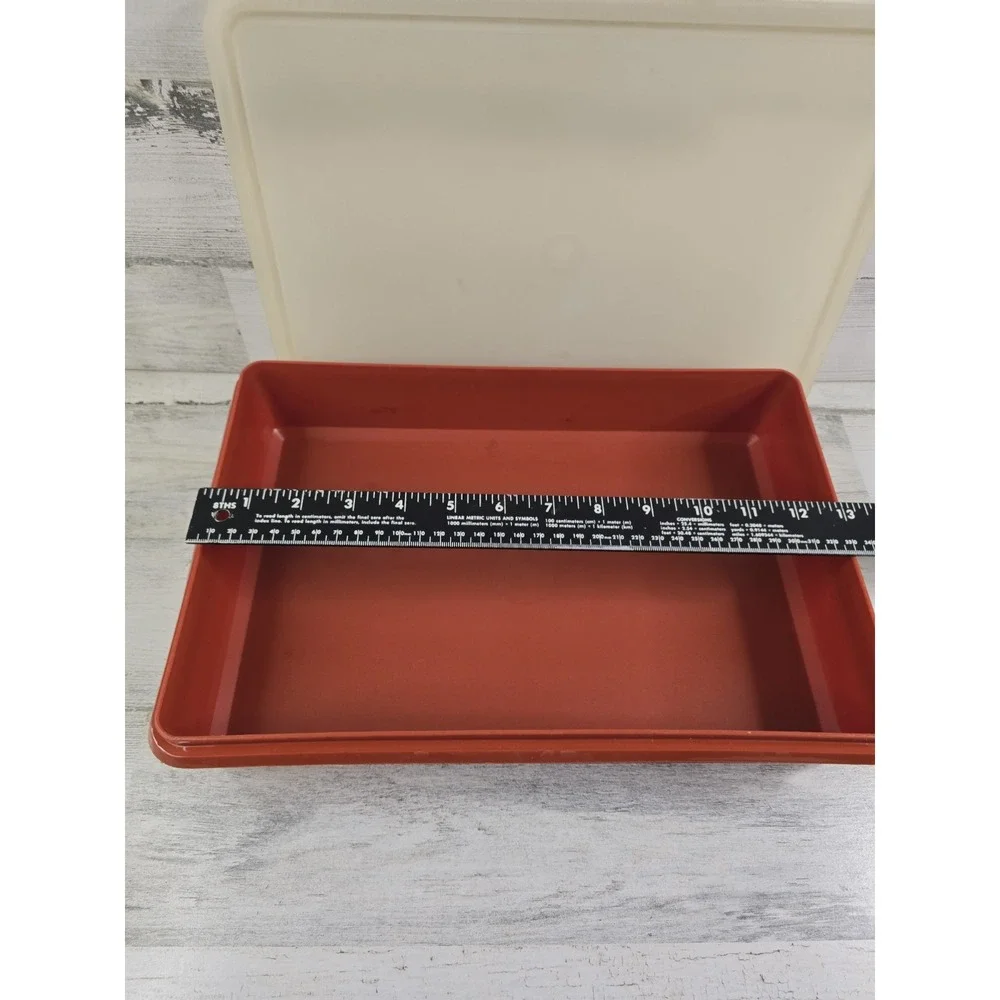 Vintage 70's Tupperware Paprika Rectangular Storage Container Sheer Lid 12x9x2